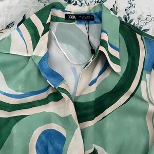 Zara Green and Blue Long Sleeve Dress